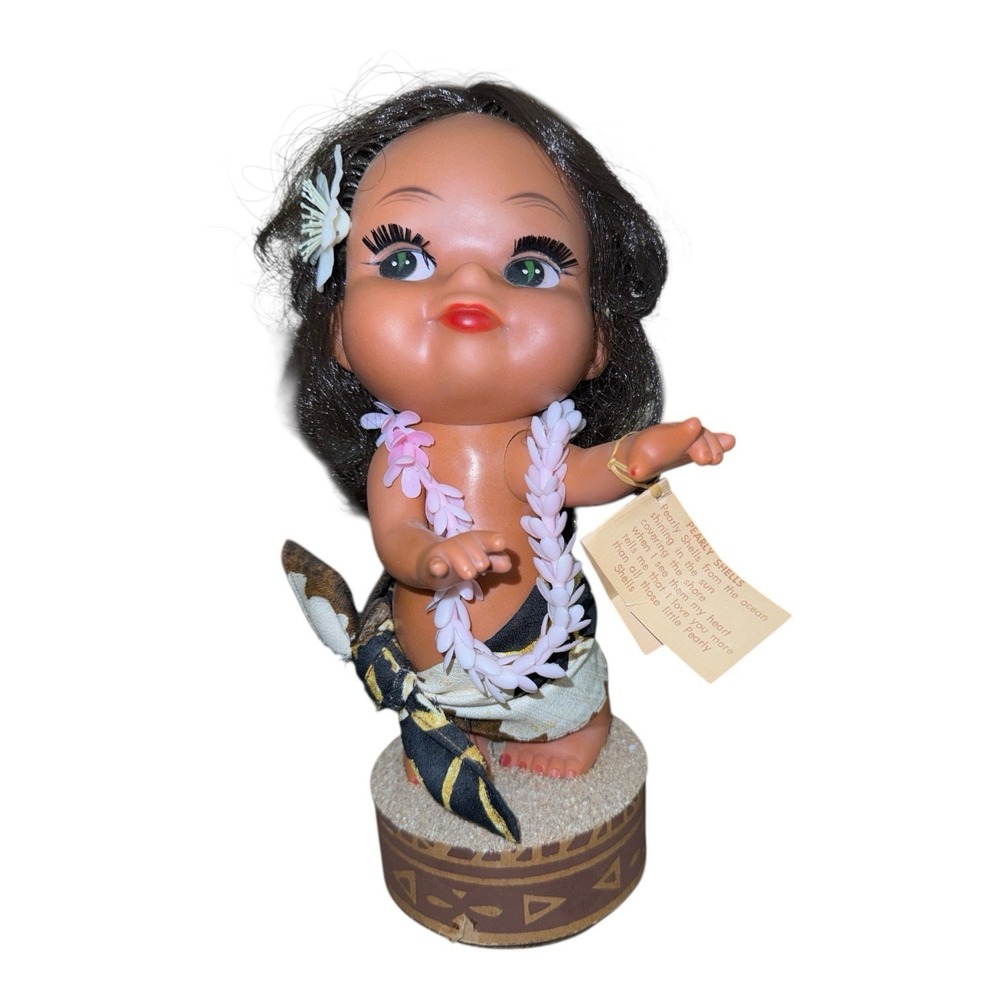 Vintage 1972 Lanakila Crafts Musical Hula Doll Rotating Hawaii Pearly Shells
